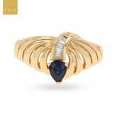 18ct Yellow Gold Pear Shaped Sapphire & Tapered Baguette Cut Diamond Ring