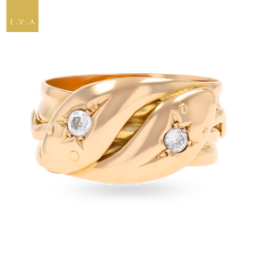 18ct Yellow Gold Double Snake Old Cut Diamond Edwardian Ring