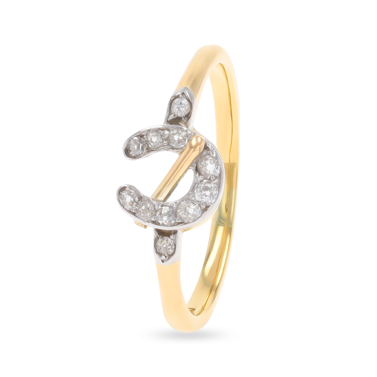 Un-hallmarked 18ct Yellow Gold Old Cut Diamond Horseshoe Ring