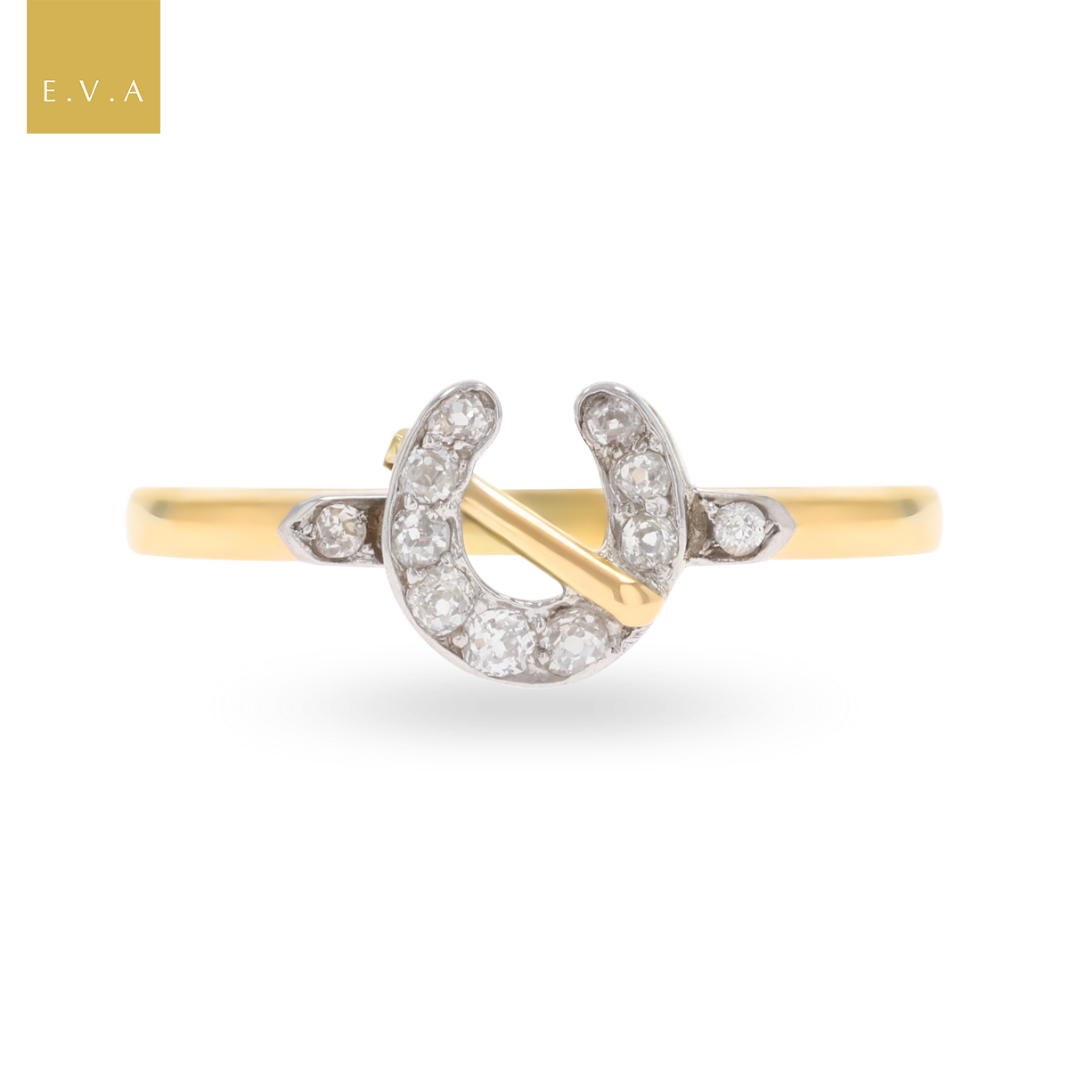 Un-hallmarked 18ct Yellow Gold Old Cut Diamond Horseshoe Ring