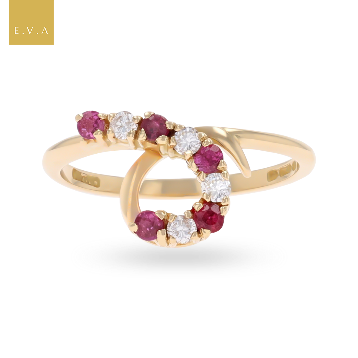 18ct Yellow Gold Ruby & Diamond Ribbon Ring