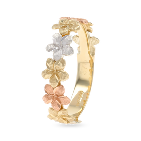 9ct Three Colour Gold Flower Garland Ring