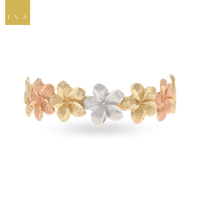 9ct Three Colour Gold Flower Garland Ring