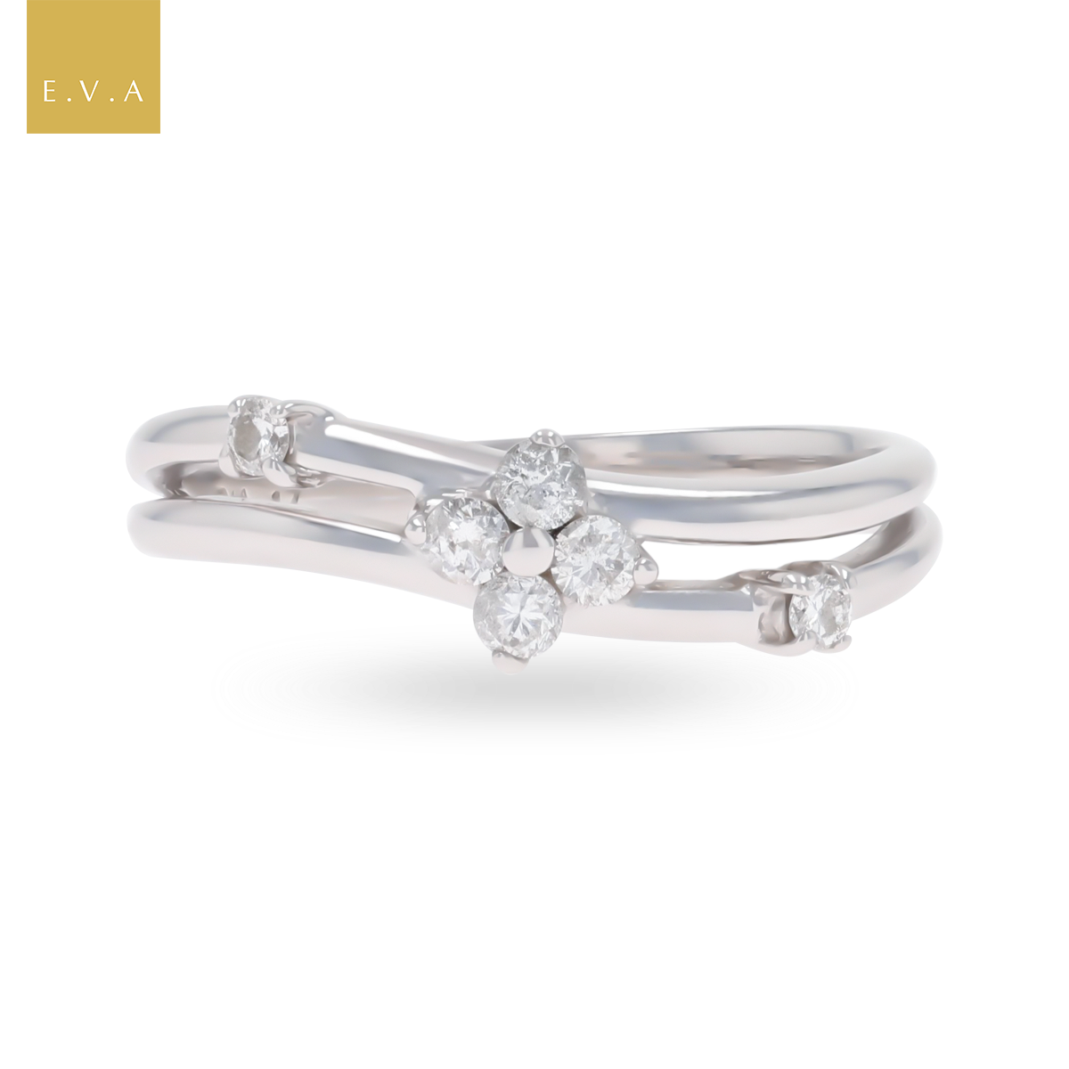 9ct White Gold Double Wave 0.17ctw Diamond Ring