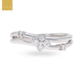 9ct White Gold Double Wave 0.17ctw Diamond Ring