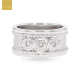 9ct White Gold Diamond Set Satin Rope Edge Ring