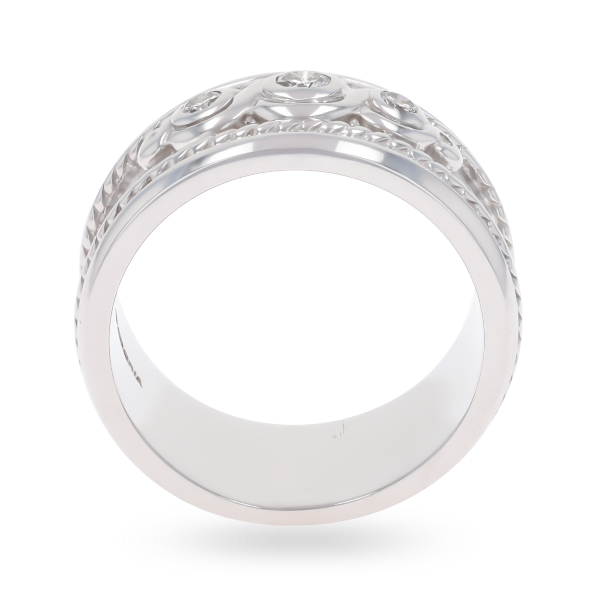 9ct White Gold Diamond Set Polished Rope Edge Ring