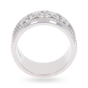 9ct White Gold Diamond Set Polished Rope Edge Ring