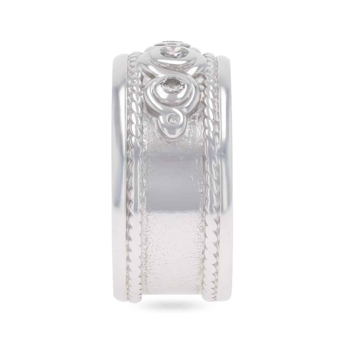 9ct White Gold Diamond Set Polished Rope Edge Ring