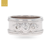 9ct White Gold Diamond Set Polished Rope Edge Ring