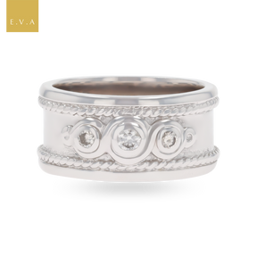 9ct White Gold Diamond Set Polished Rope Edge Ring