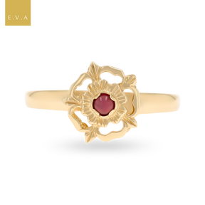 9ct Yellow Gold Garnet Cabochon Tudor Rose Ring