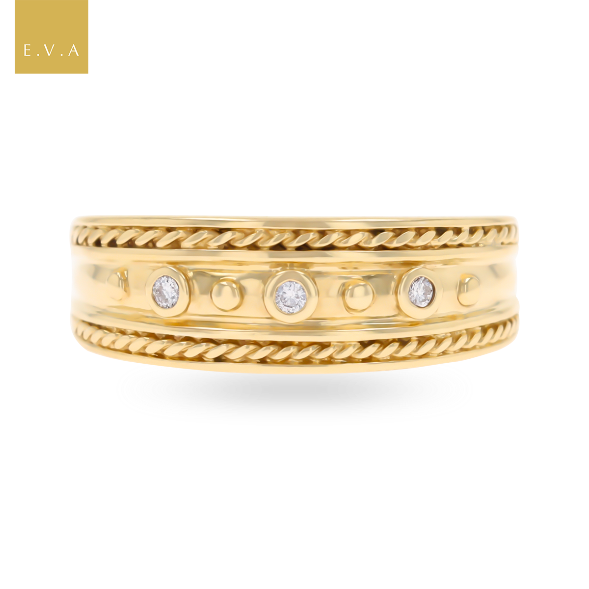 9ct Yellow Gold Diamond Set Twist Edge Ring