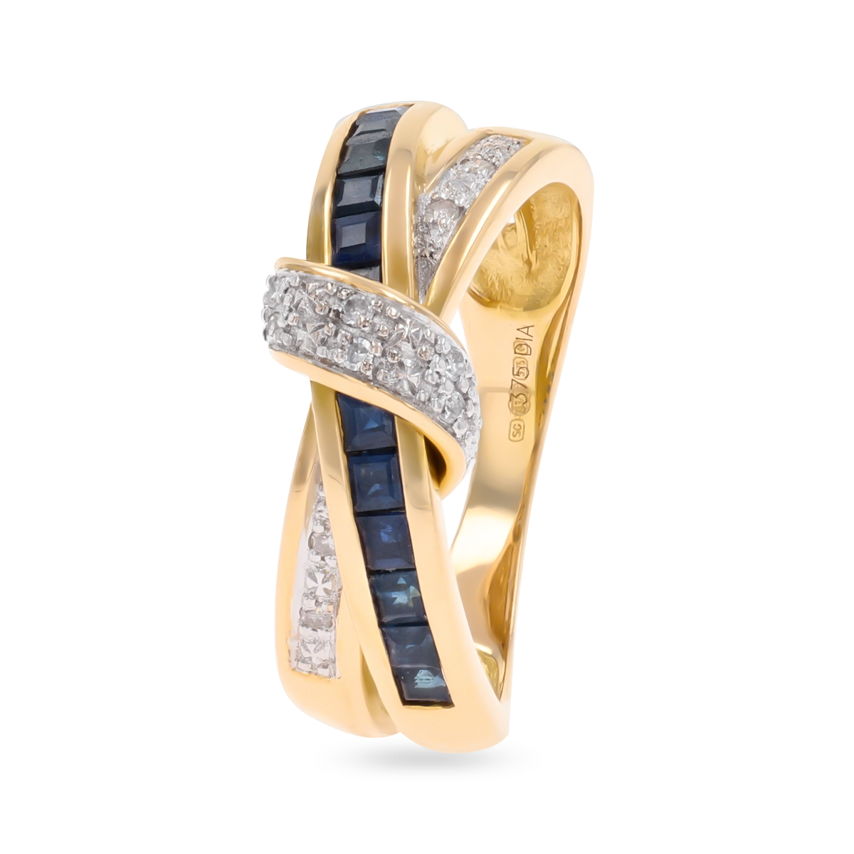 9ct Yellow Gold Sapphire & Diamond Crossover Ring