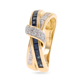 9ct Yellow Gold Sapphire & Diamond Crossover Ring