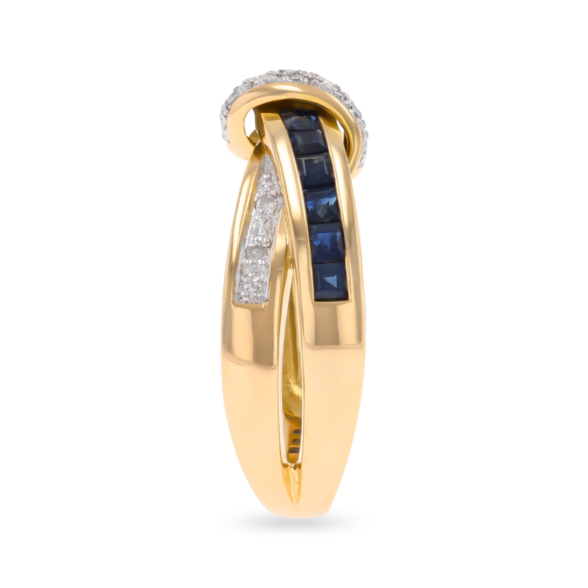 9ct Yellow Gold Sapphire & Diamond Crossover Ring