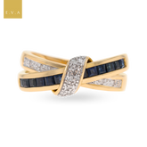 9ct Yellow Gold Sapphire & Diamond Crossover Ring