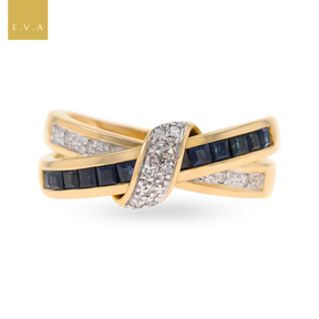 9ct Yellow Gold Sapphire & Diamond Crossover Ring