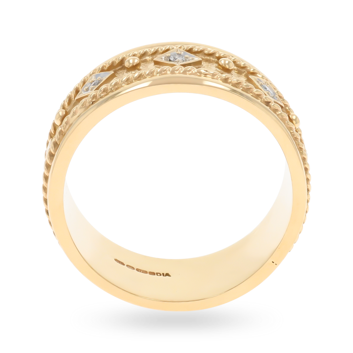9ct Yellow Gold Diamond Set Satin Rope Edge Ring