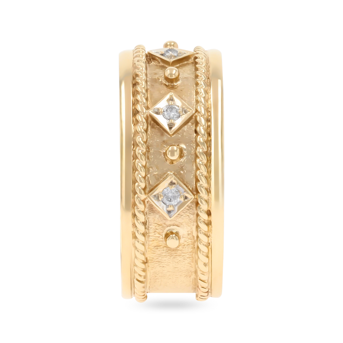 9ct Yellow Gold Diamond Set Satin Rope Edge Ring