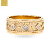 9ct Yellow Gold Diamond Set Satin Rope Edge Ring