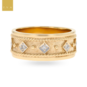 9ct Yellow Gold Diamond Set Satin Rope Edge Ring