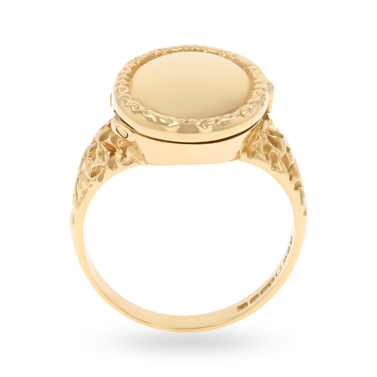9ct Yellow Gold Barked Shoulders Locket Ring