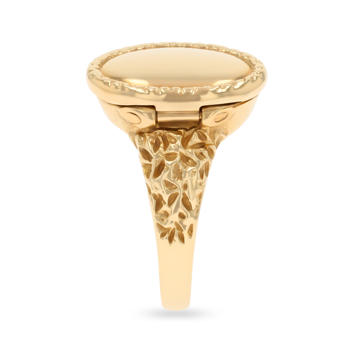9ct Yellow Gold Barked Shoulders Locket Ring
