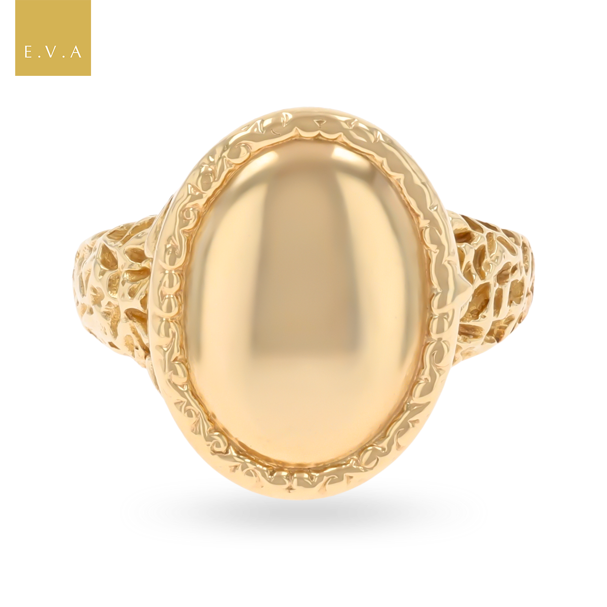 9ct Yellow Gold Barked Shoulders Locket Ring