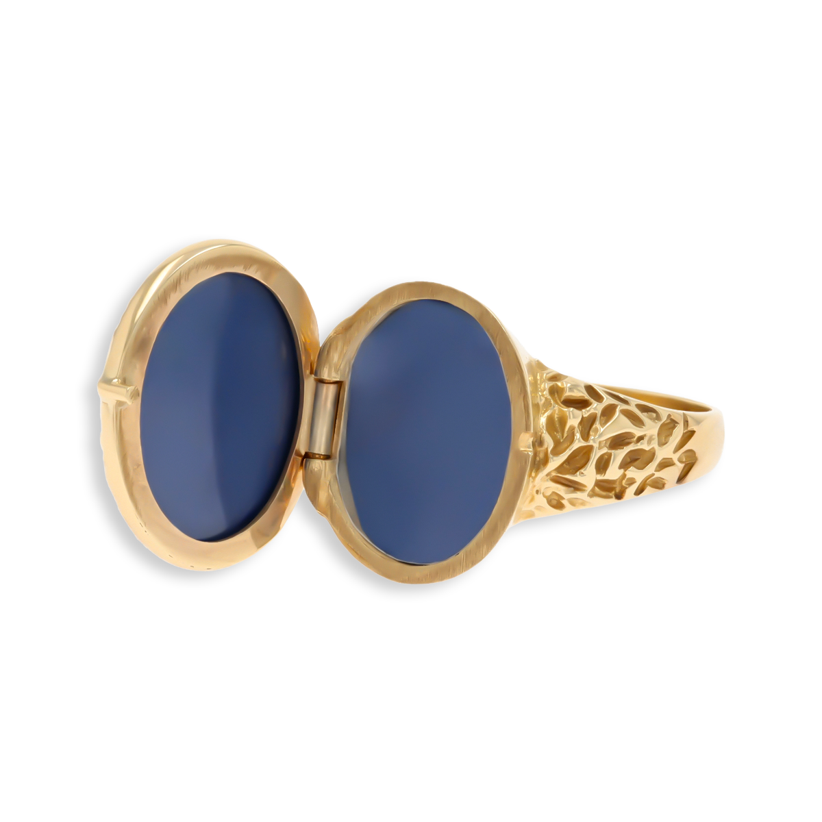 9ct Yellow Gold Barked Shoulders Locket Ring