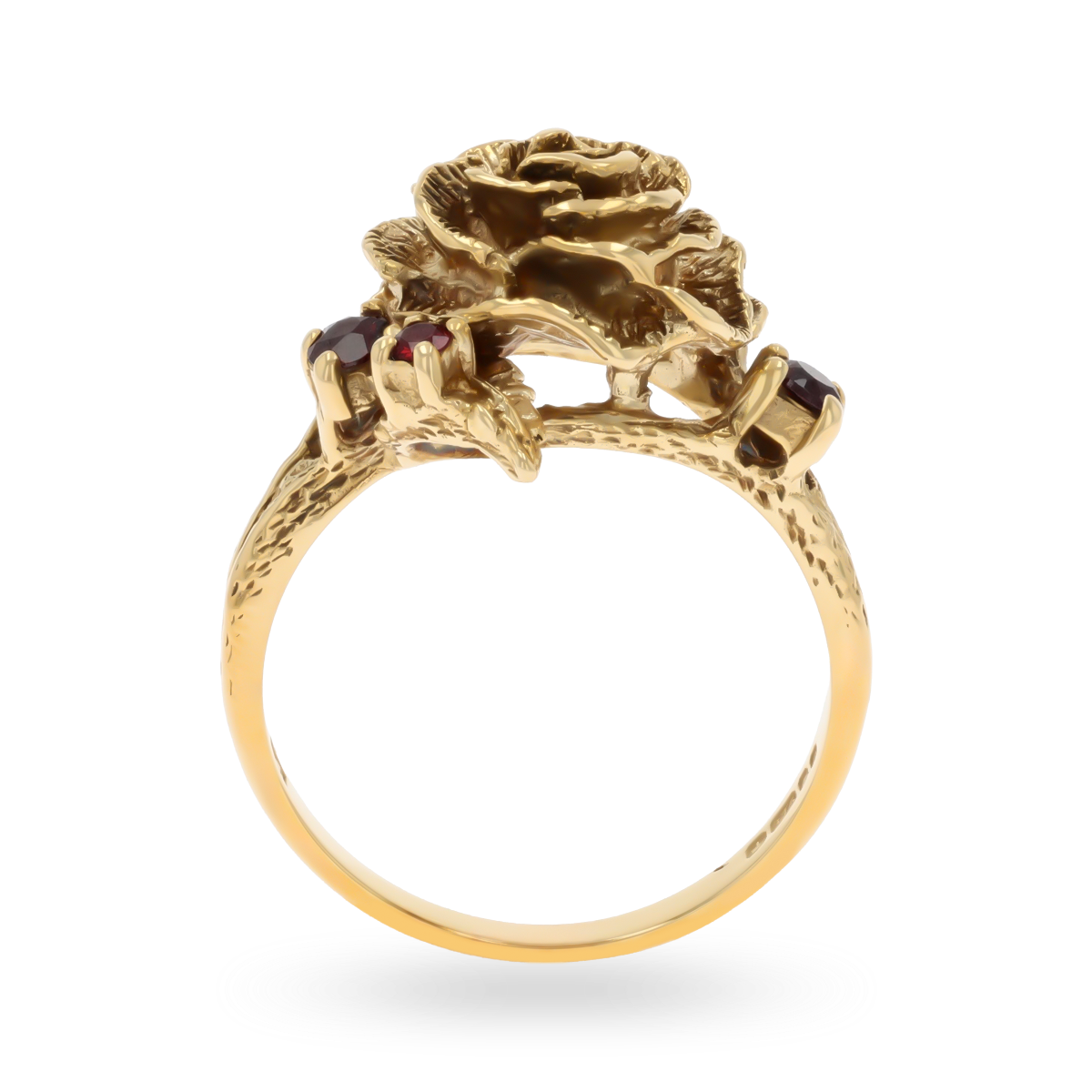 9ct Yellow Gold Garnet Set Rose Ring