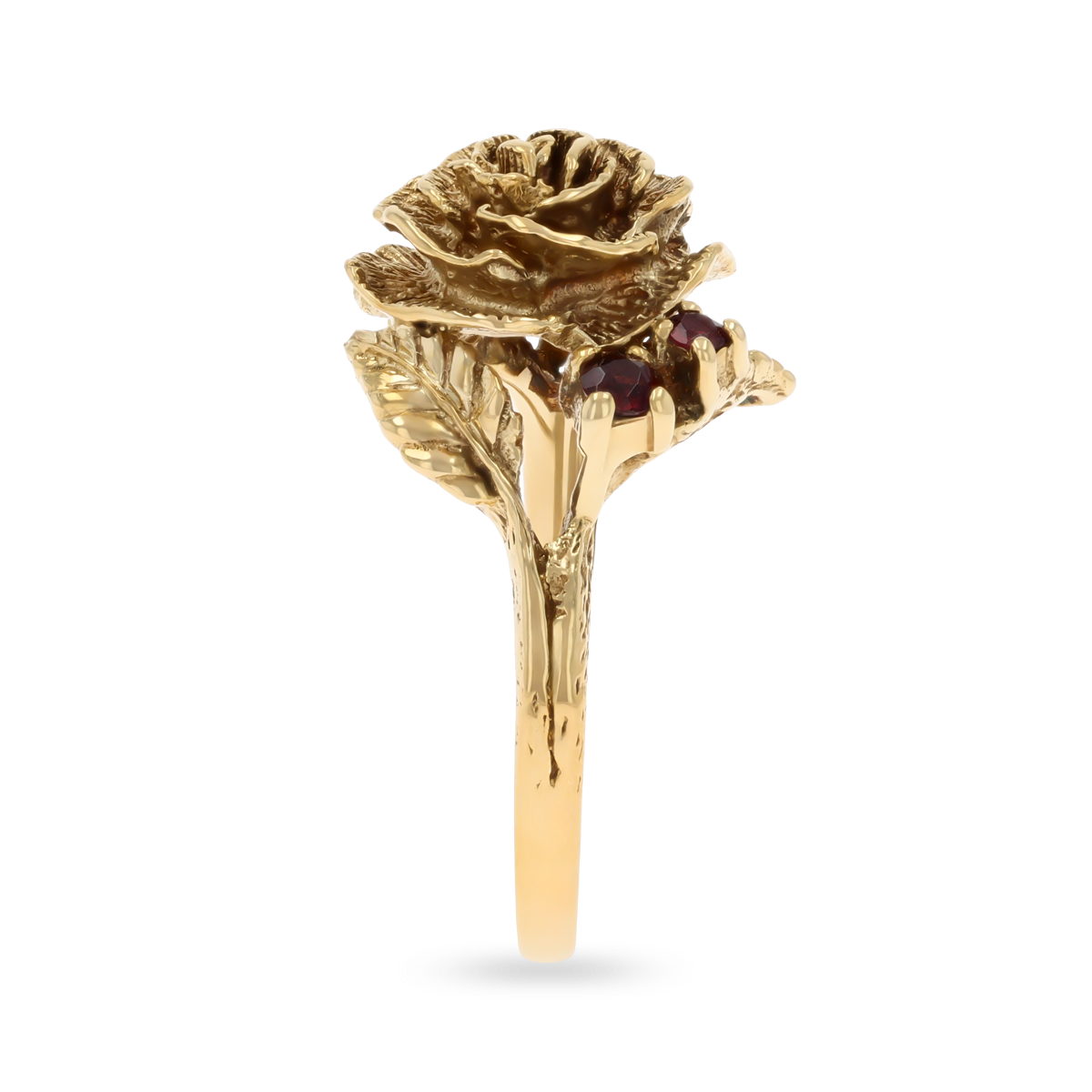 9ct Yellow Gold Garnet Set Rose Ring