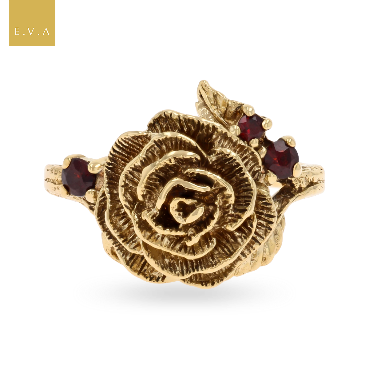 9ct Yellow Gold Garnet Set Rose Ring