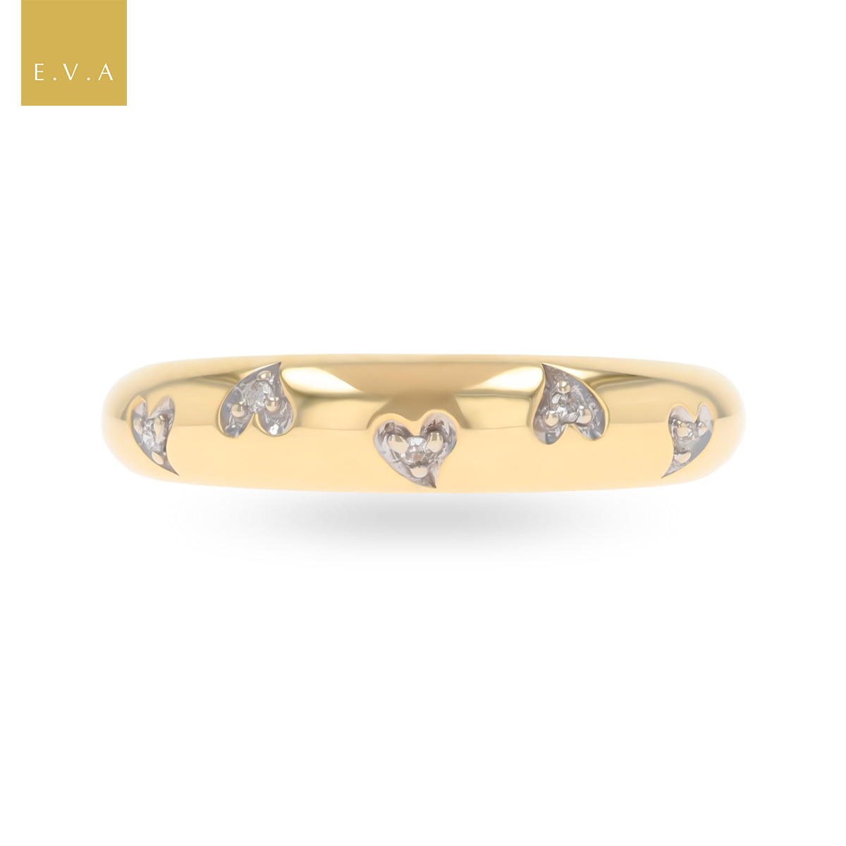9ct Yellow Gold Diamond Set Hearts Ring