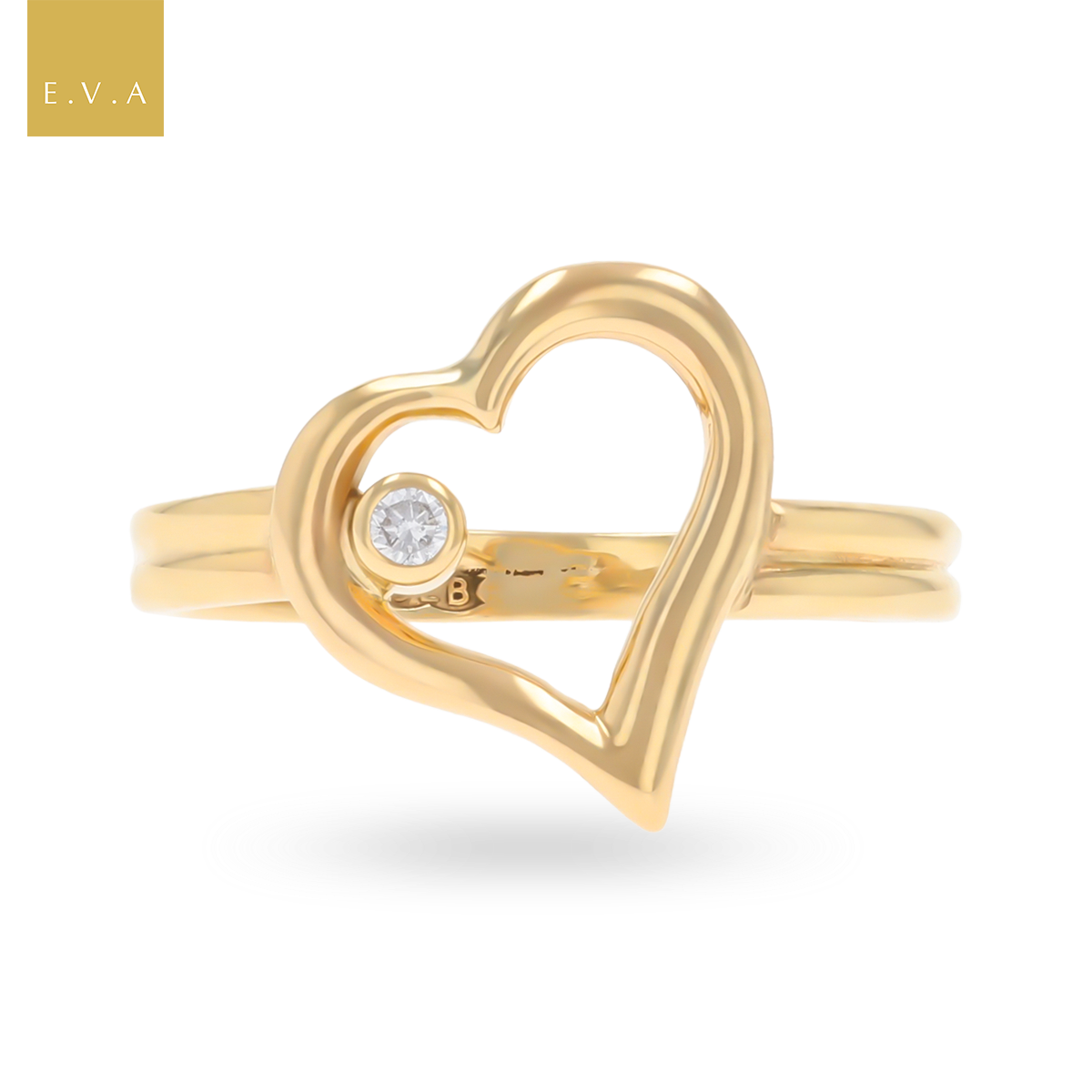 9ct Yellow Gold Open Heart Diamond Set Ring