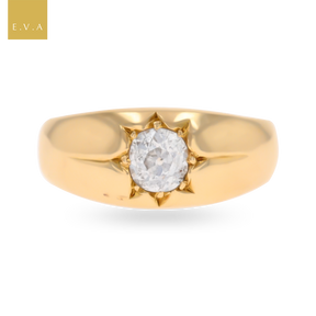 18ct Yellow Gold Old Cut Diamond Star Set Solitaire Ring