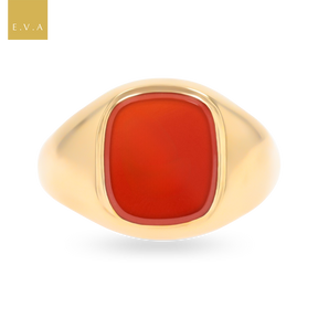 9ct Yellow Gold Cushion Shaped Carnelian Signet Ring