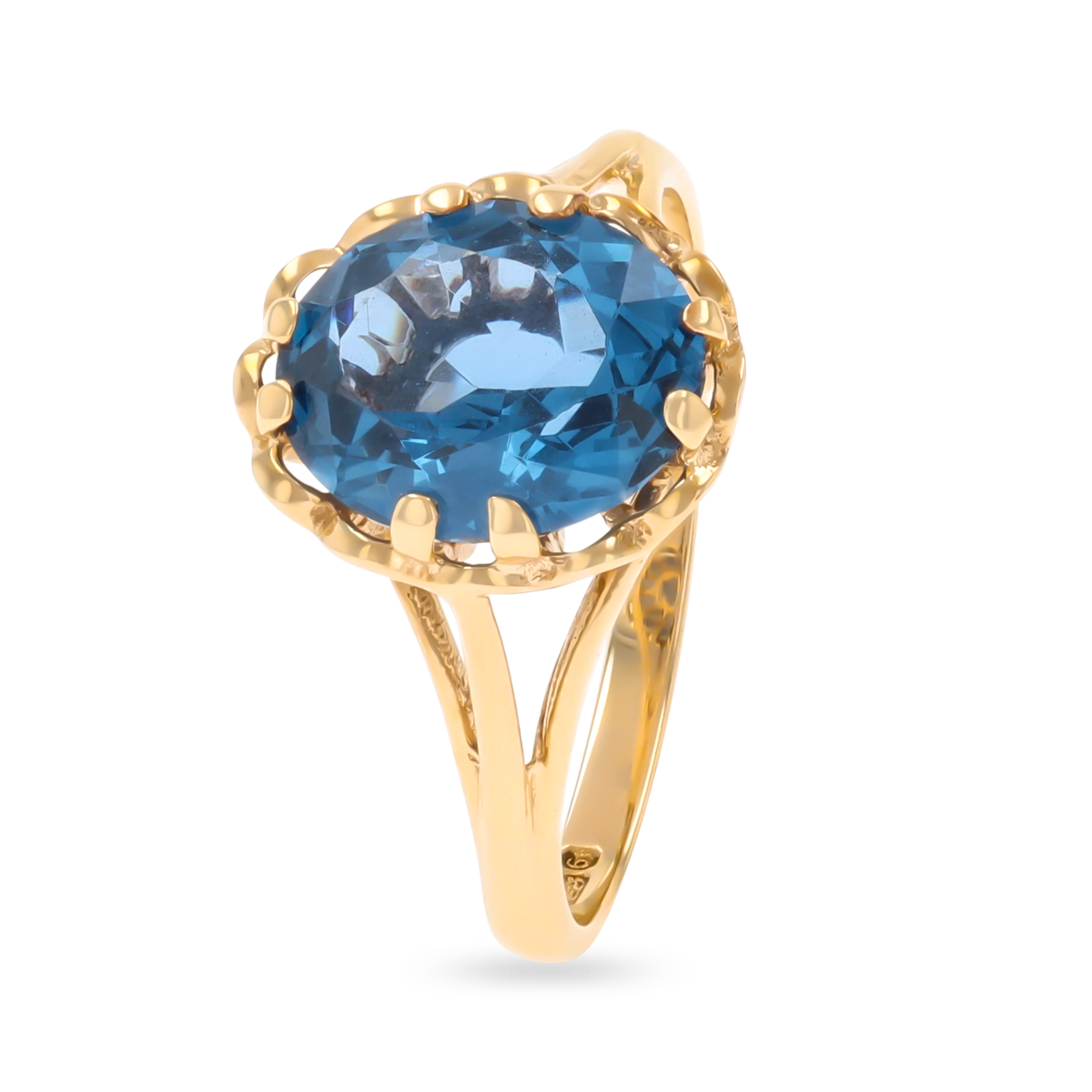 9ct Yellow Gold Synthetic Blue Spinel Lotus Ring
