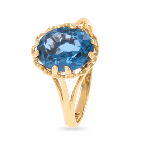 9ct Yellow Gold Synthetic Blue Spinel Lotus Ring