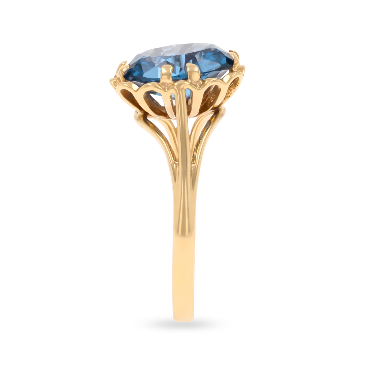 9ct Yellow Gold Synthetic Blue Spinel Lotus Ring