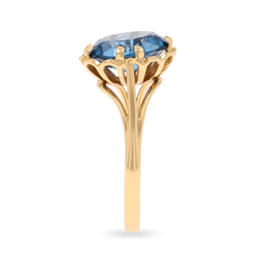 9ct Yellow Gold Synthetic Blue Spinel Lotus Ring
