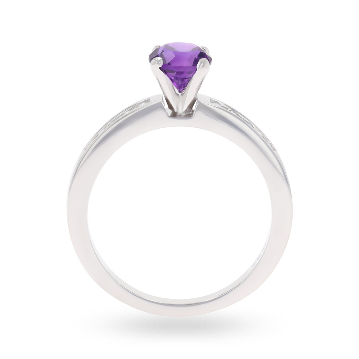 18ct White Gold Amethyst & Diamond Channel Set Shoulders Solitaire Ring