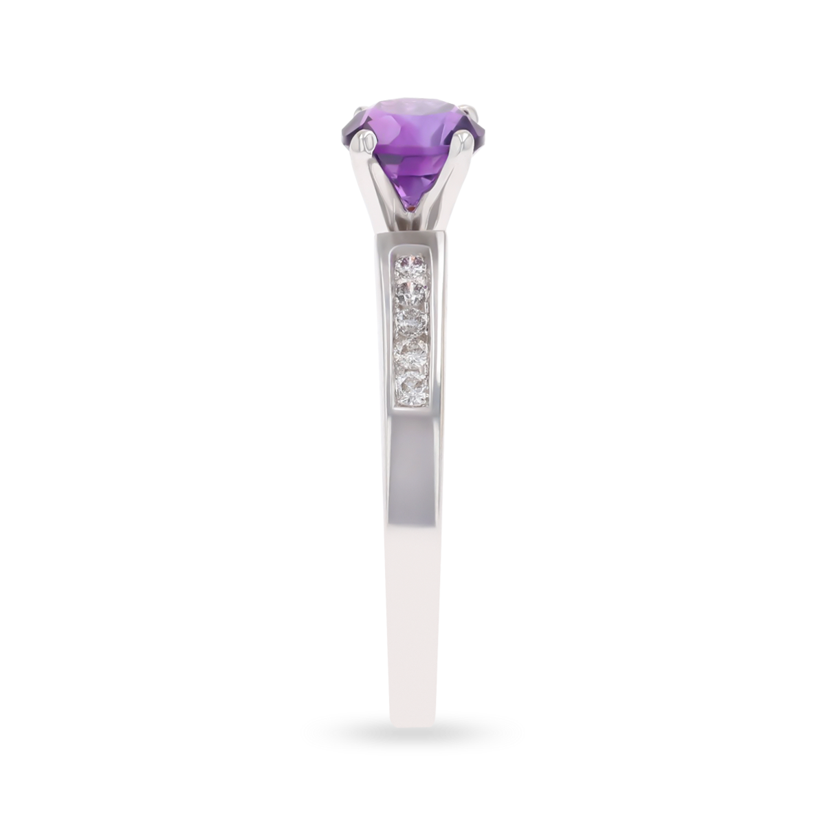 18ct White Gold Amethyst & Diamond Channel Set Shoulders Solitaire Ring
