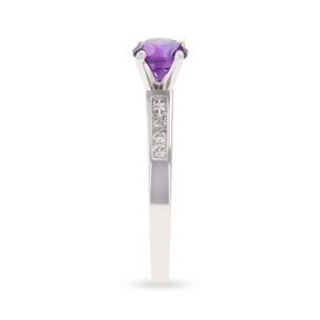 18ct White Gold Amethyst & Diamond Channel Set Shoulders Solitaire Ring