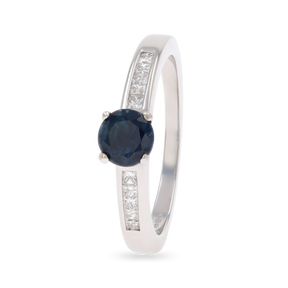 18ct White Gold Sapphire & Diamond Channel Set Shoulders Solitaire Ring