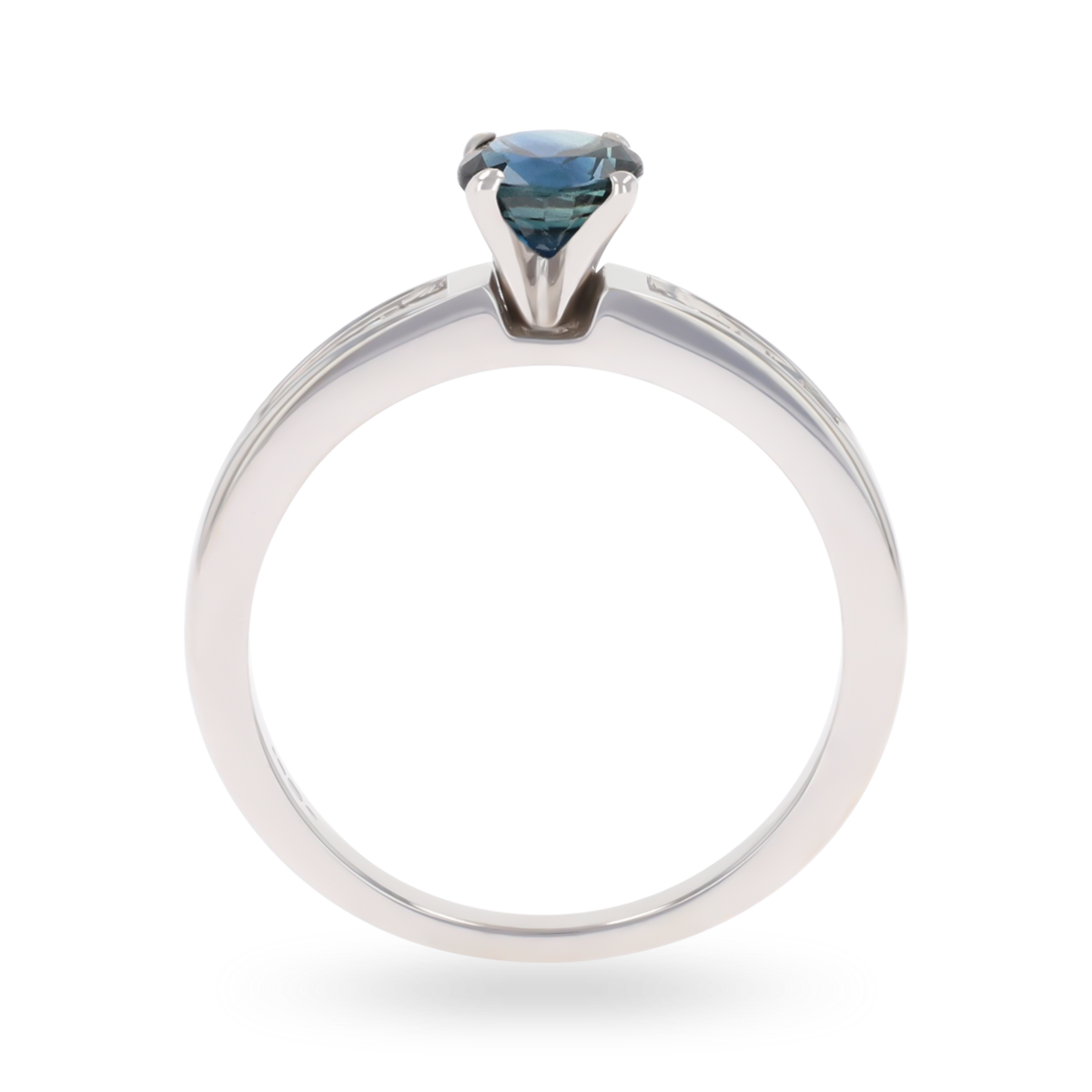18ct White Gold Sapphire & Diamond Channel Set Shoulders Solitaire Ring