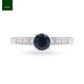 18ct White Gold Sapphire & Diamond Channel Set Shoulders Solitaire Ring