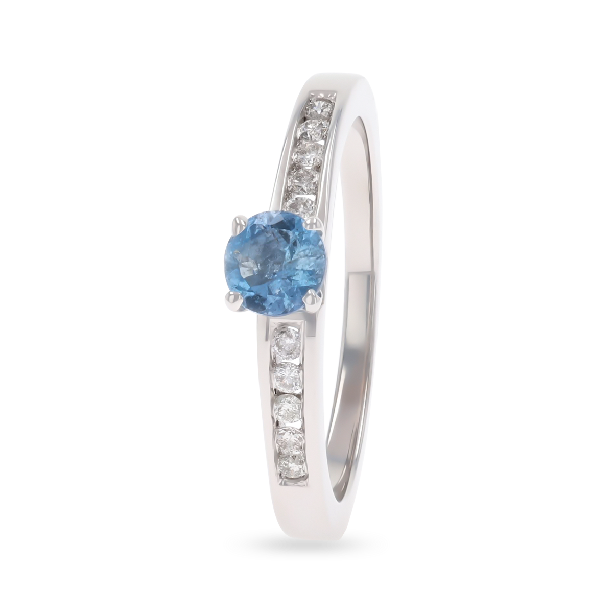 18ct White Gold Aquamarine & Diamond Channel Set Shoulders Solitaire Ring