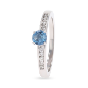 18ct White Gold Aquamarine & Diamond Channel Set Shoulders Solitaire Ring