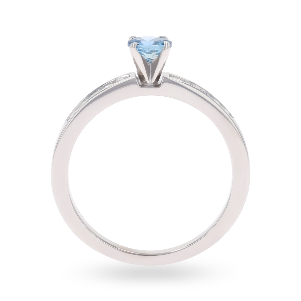 18ct White Gold Aquamarine & Diamond Channel Set Shoulders Solitaire Ring
